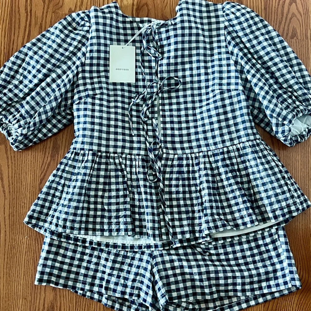 AUREUM Navy and White Checkered Women's Set - Picture 1 of 4